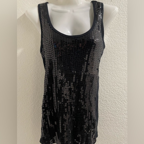 Black Sequins Tank Top, 100% Cotton, Size L, Used - Picture 1 of 7